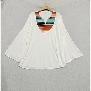 Ariat Western‎ Top White Southwestern Blouse Women XL Cowgirl Rodeo Flare Sleeve